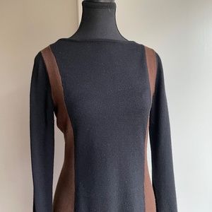 Ralph Lauren Merino Wool Scoop Neck Dress Black Caramel